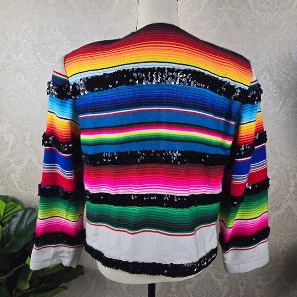 Veronica Prida Designs Size Medium Colorful Striped Serape Jacket Sequin Trim - Picture 9 of 16